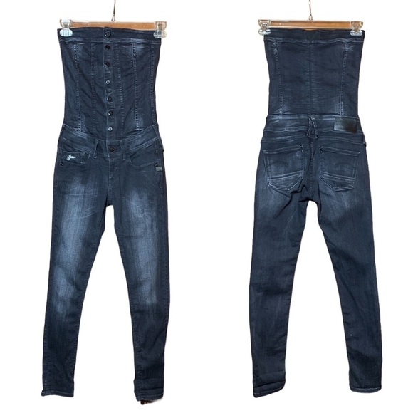 G Star Lynn Gemma Denim Strapless Jumpsuit - Picture 1 of 8